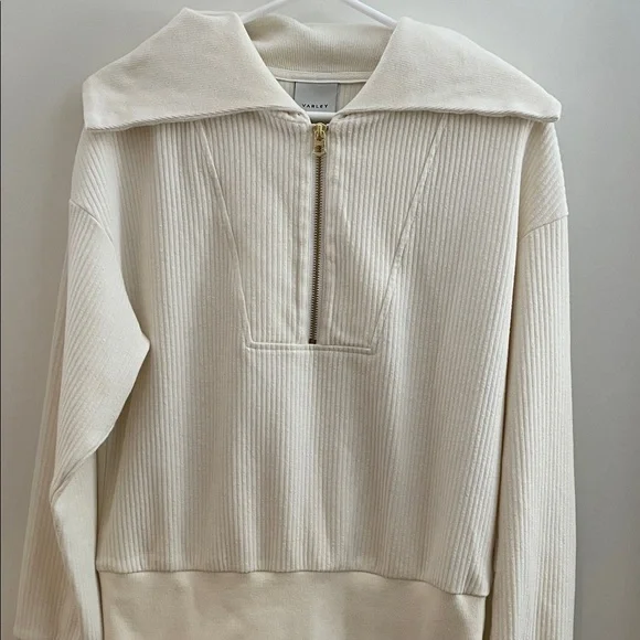 Holiday clean out!! VARLEY Maguire Cream Ribbed Quarter-Zip Sweater SMALL EUC - Picture 2 of 10